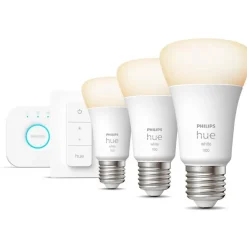Aloituspakkaus Philips Hue White 3 x älylamppu (9,5W A60 E27) kytkin ja Hue-silta