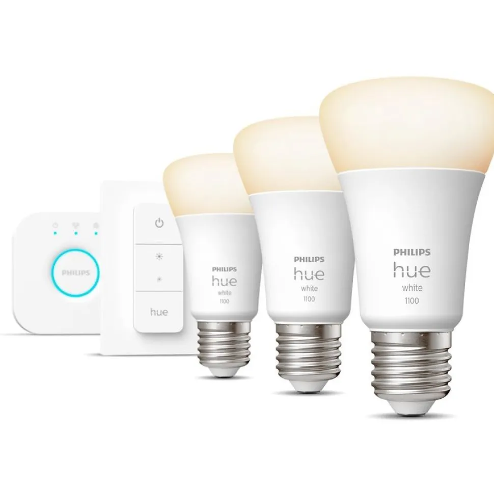 Aloituspakkaus Philips Hue White 3 x älylamppu (9,5W A60 E27) kytkin ja Hue-silta
