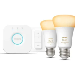 Aloituspakkaus Philips Hue White Ambiance, 2 x älylamppu 8W A60 E27, himmenin ja Hue-silta