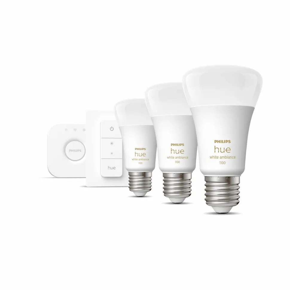 Aloituspakkaus Philips Hue WA 3 x älylamppu (8W A60 E27) himmennin ja Hue-silta