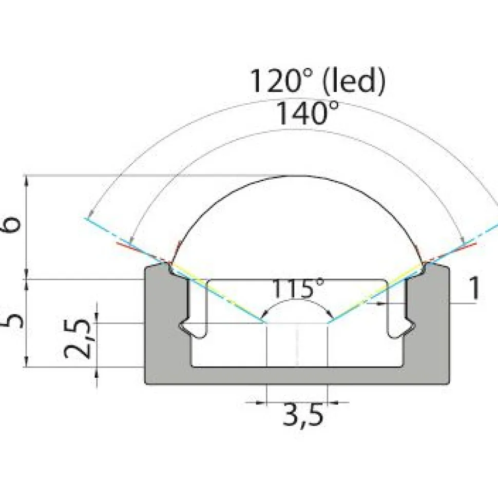 Asennusprofiili Airam Slimline 7 Optinen 60° Apus II LED-nauhalle pinta-asennus 1 m