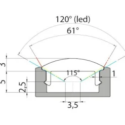 Asennusprofiili Airam Slimline 7 Optinen 30° Apus II LED-nauhalle pinta-asennus 1 m