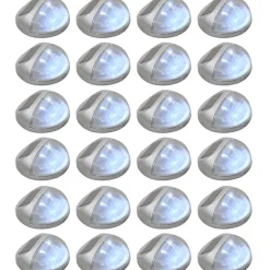 Aurinkoenergia ulkoseinävalaisimet, LED, 24 kpl, pyöreä, hopea