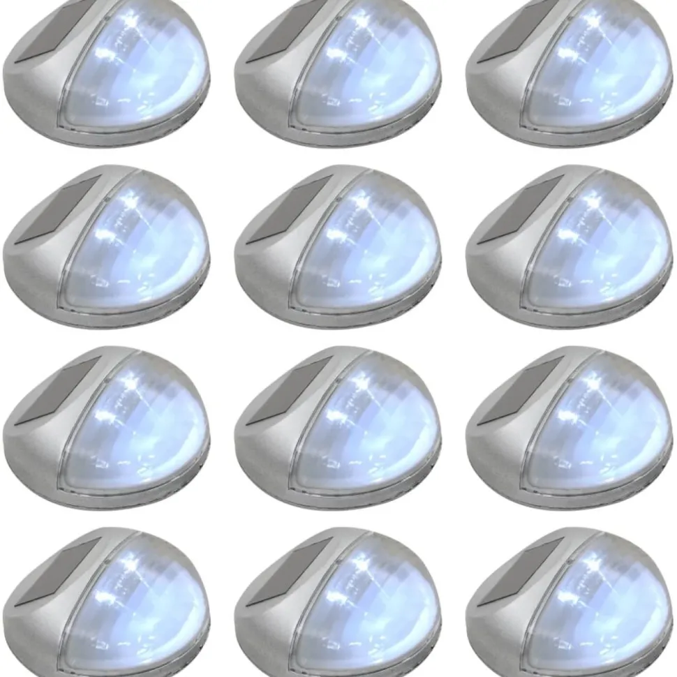 Aurinkoenergia ulkoseinävalaisimet, LED, 12 kpl, pyöreä, hopea