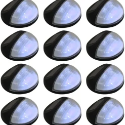 Aurinkoenergia ulkoseinävalaisimet, LED, 12 kpl, pyöreä, musta