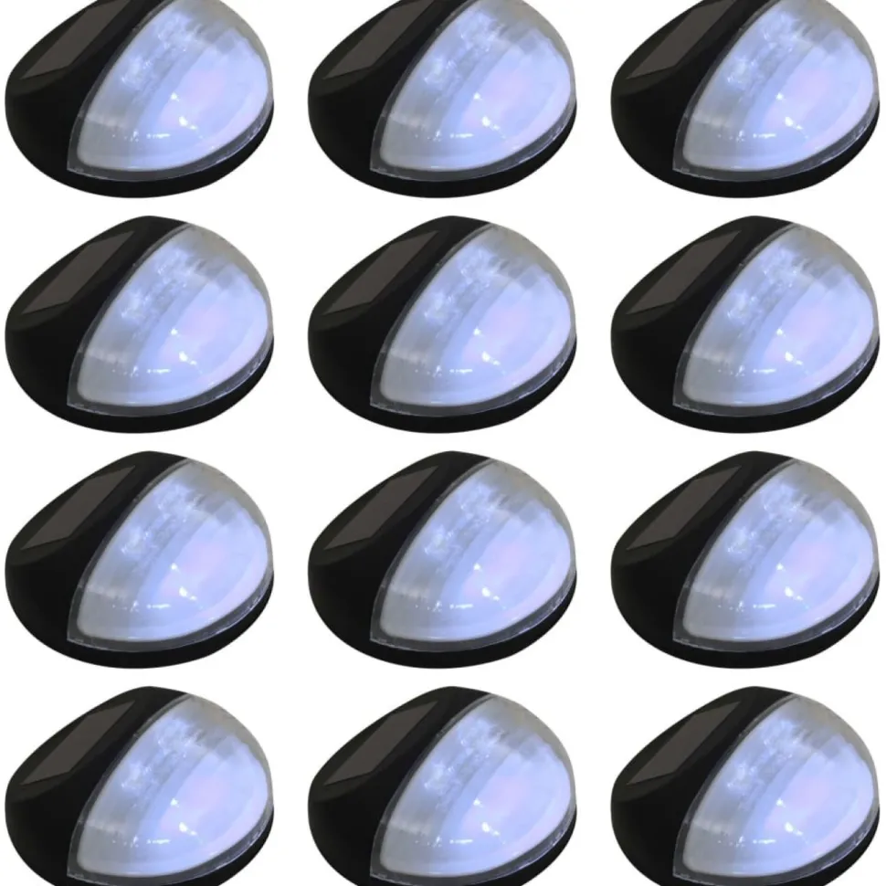 Aurinkoenergia ulkoseinävalaisimet, LED, 12 kpl, pyöreä, musta
