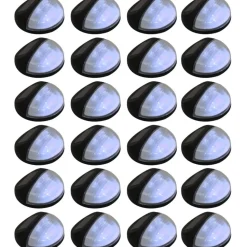 Aurinkoenergia ulkoseinävalaisimet, LED, 24 kpl, pyöreä, musta