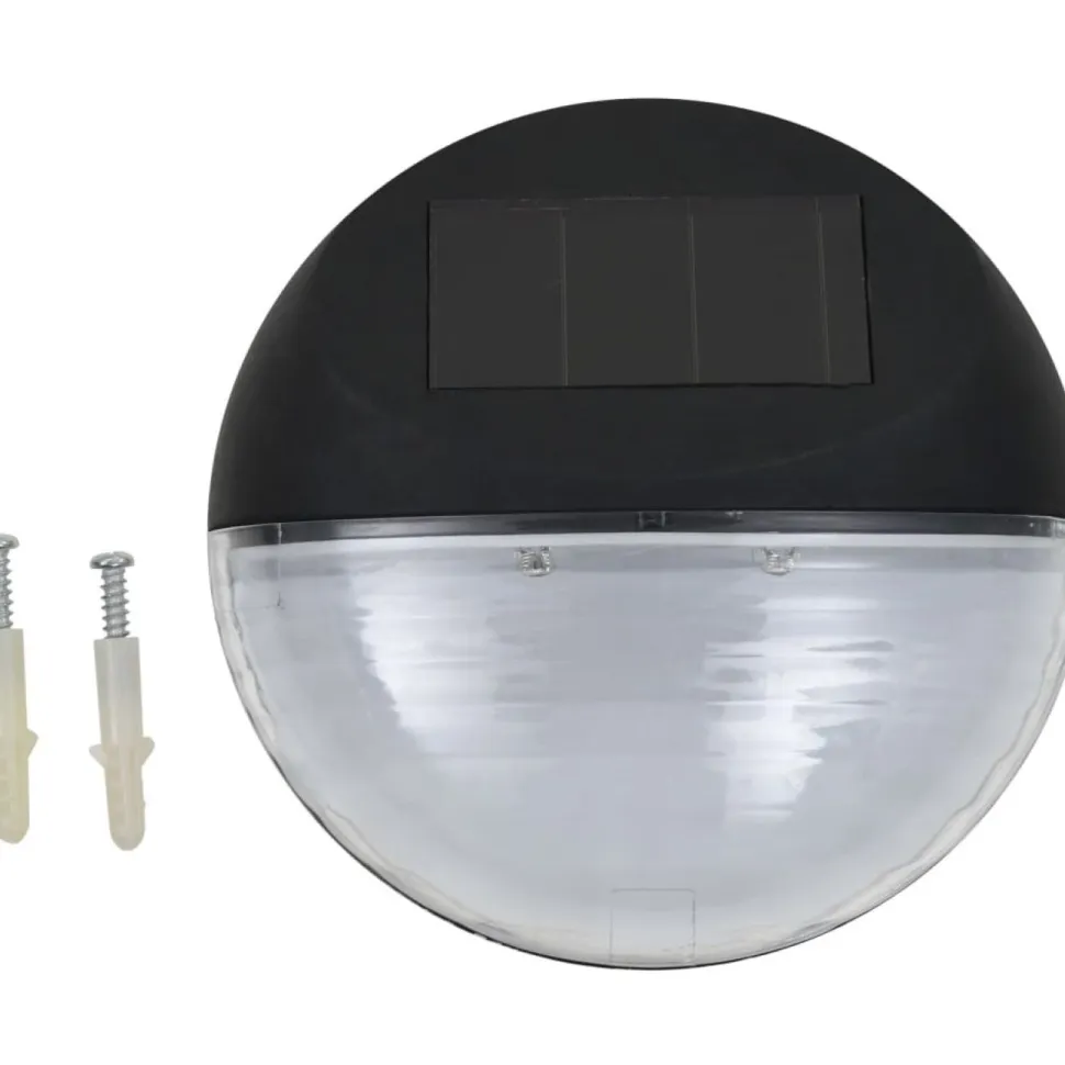 Aurinkoenergia ulkoseinävalaisimet, LED, 24 kpl, pyöreä, musta