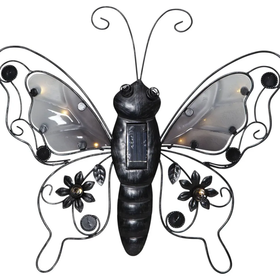 Aurinkokennokoristevalaisin Star Trading Butterfly, 39cm, musta