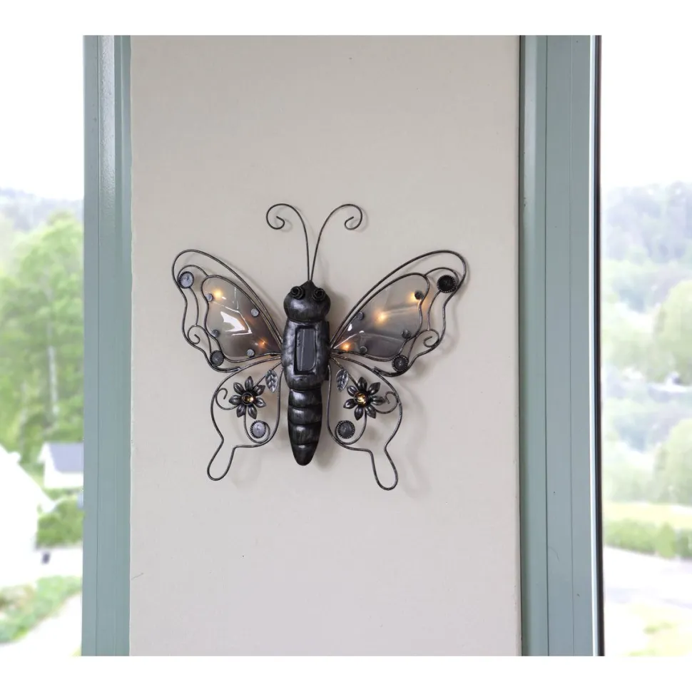 Aurinkokennokoristevalaisin Star Trading Butterfly, 39cm, musta