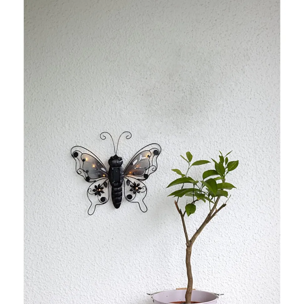 Aurinkokennokoristevalaisin Star Trading Butterfly, 39cm, musta