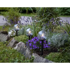 Aurinkokennokoristevalaisin Star Trading Globe, 25cm, musta/kirkas, 3kpl