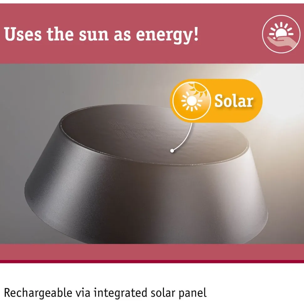 Aurinkokennopöytävalaisin Paulmann Soala 30.6cm 2700K 165lm 2.1W USB antrasiitti