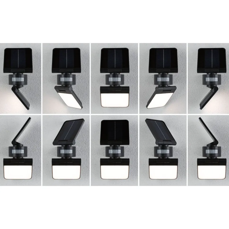 Aurinkokennoseinävalaisin Paulmann Lesla 150x130mm USB-ladattava hämäräohjattu liiketunnistin IR IP65 3000K 12.5W 1000lm antrasiitti
