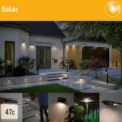 Aurinkokennoseinävalaisin Paulmann Lesla 150x130mm USB-ladattava hämäräohjattu liiketunnistin IR IP65 3000K 12.5W 1000lm antrasiitti
