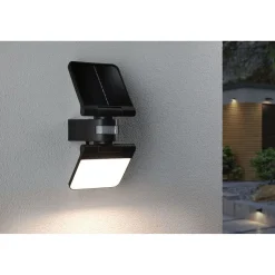 Aurinkokennoseinävalaisin Paulmann Lesla 150x130mm USB-ladattava hämäräohjattu liiketunnistin IR IP65 3000K 12.5W 1000lm antrasiitti