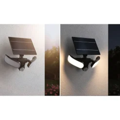 Aurinkokennoseinävalaisin Paulmann Sonlig 286x137mm USB-ladattava hämäräohjattu liiketunnistin IR IP65 3000K 2x9W 2x1100lm antrasiitti