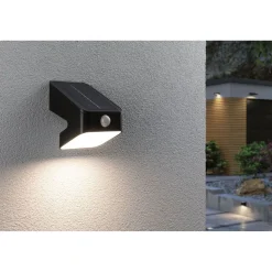 Aurinkokennoseinävalaisin Paulmann Lesly 113x126mm USB-ladattava hämäräohjattu liiketunnistin IR IP65 3000K 5.5W 400lm antrasiitti