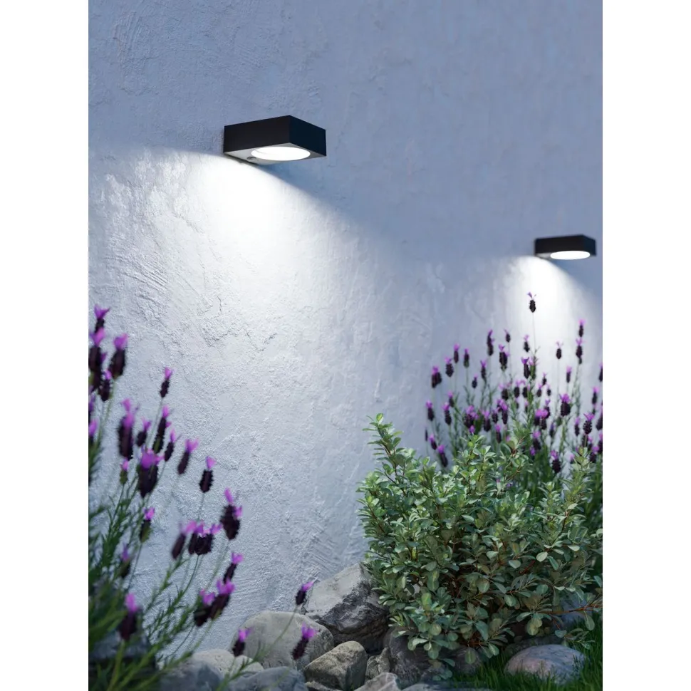 Aurinkokennoseinävalaisin tunnistimella Eglo Darfano, IP54, 4000K, alas, musta
