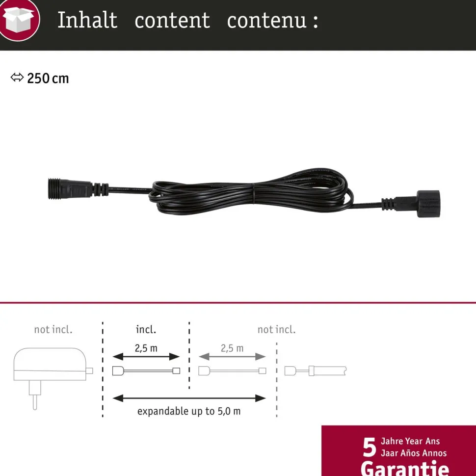 Jatkokaapeli Paulmann SimpLED ulkokäyttöön IP44 2.5m DC 24V musta