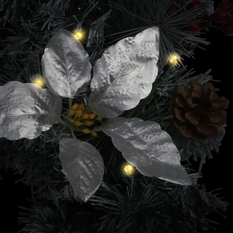 Joulukaari LED-valoilla, hopeisilla ja punaisilla koristeluilla, 90cm