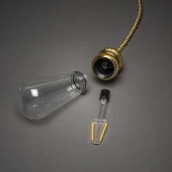 Juhlavalosarja Konstsmide, IP20, 8 x LED, kulta/amber, tekstiilikaapeli, himmennin