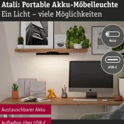 Kalustevalaisin Paulmann Atali, 40cm, 240lm, 4000K, pinta-asennus, musta