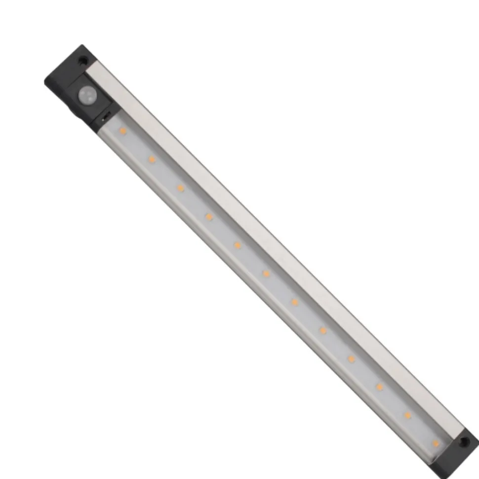 Kalustevalaisin Spectrum LED SMD 3.3W 12V 3000K PIR-liiketunnistin 300x29x10mm hopea mustat päädyt