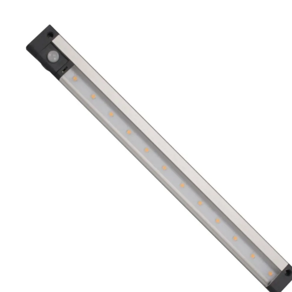 Kalustevalaisin Spectrum LED SMD 3.3W 12V 3000K PIR-liiketunnistin 300x29x10mm hopea mustat päädyt