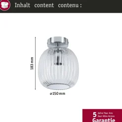 Katto-/seinävalaisin Paulmann Ruya IP44 E14 max. 20W himmennettävä, lasi/kromi