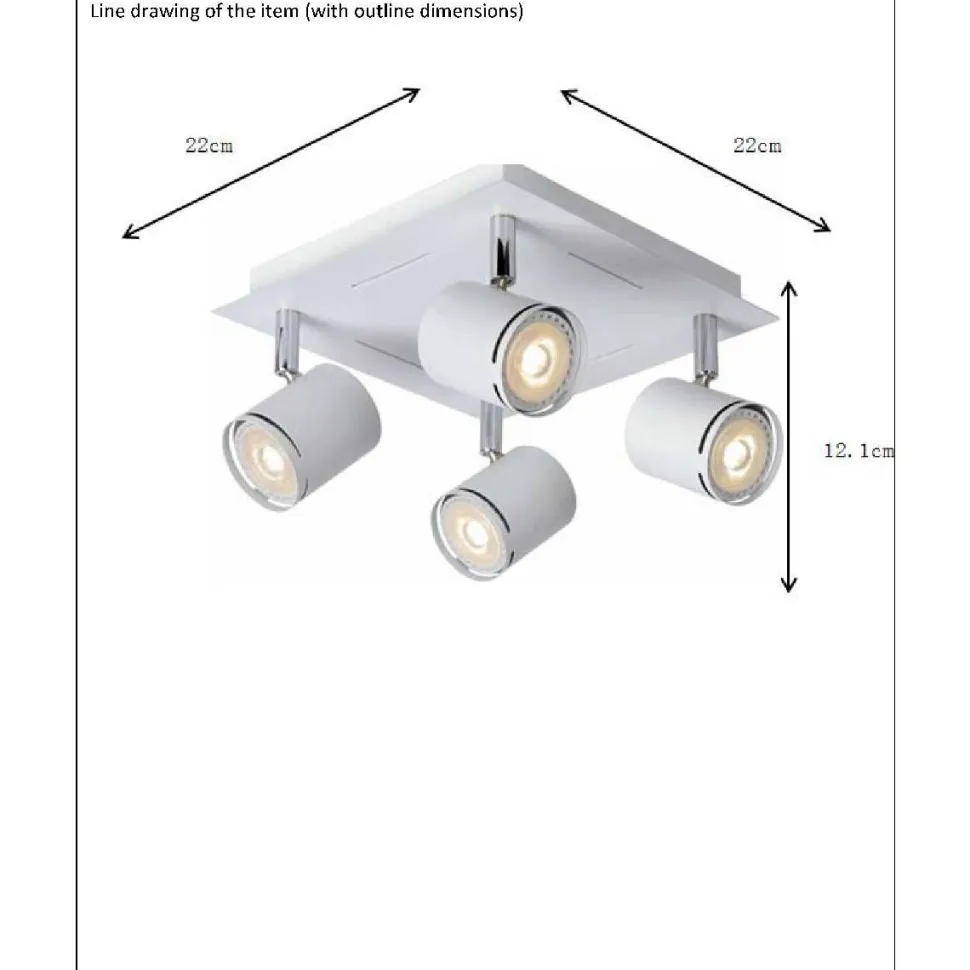 Kattospotti Lucide Rilou 260x260mm 4x5W himmennettävä valkoinen