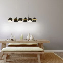 Kattovalaisin Aneta Lighting Espresso 6-osainen suunnattava mattamusta/puu