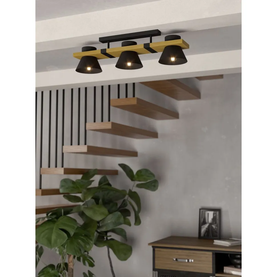Kattovalaisin Eglo Maccles, 3xE27, 15W, IP20, musta/puu