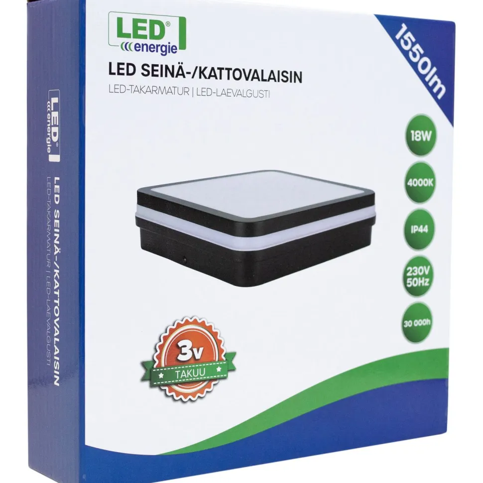 Kattovalaisin Led Energie, IP44, 1550lm, 18W, 4000K, antrasiitinharmaa, neliö