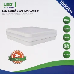Kattovalaisin Led Energie, IP44, 1550lm, 18W, 4000K, valkoinen, neliö