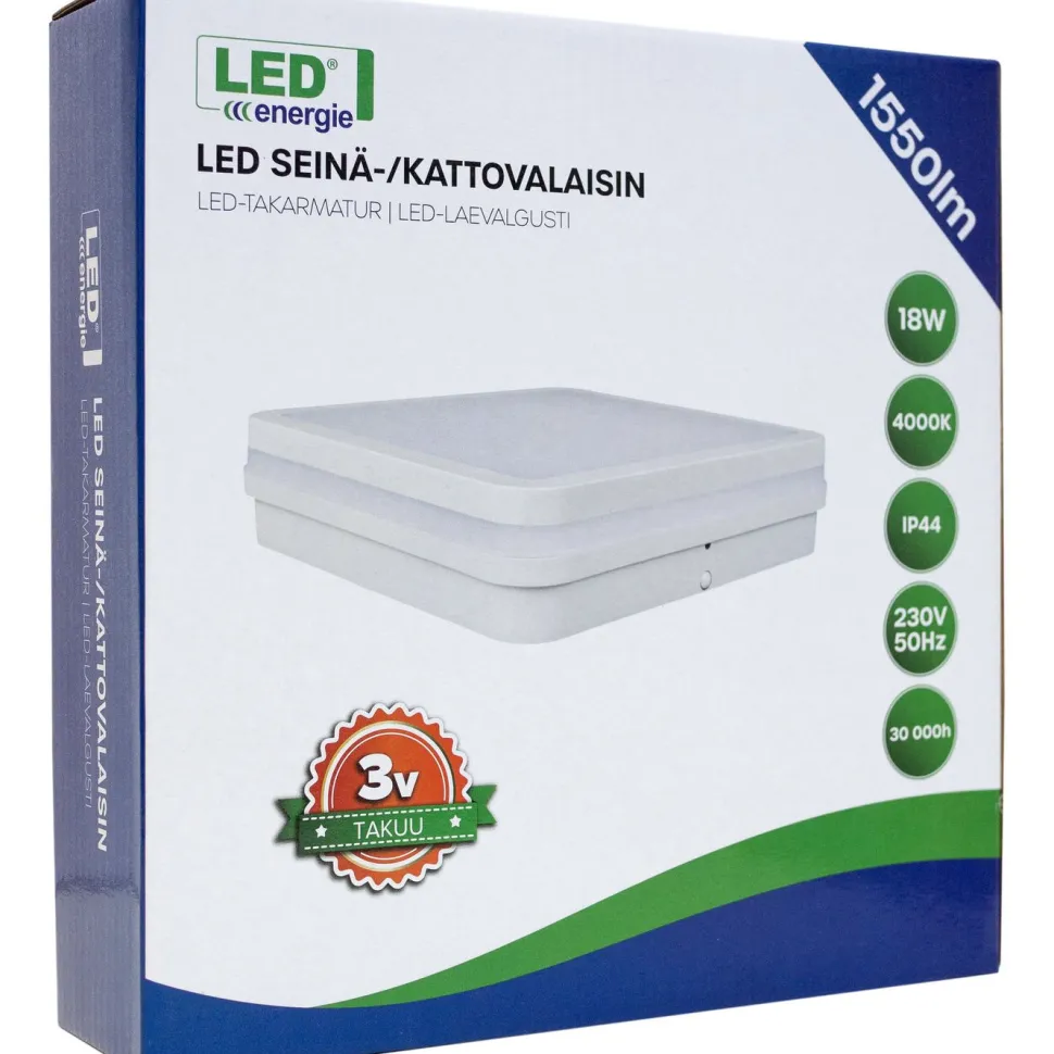 Kattovalaisin Led Energie, IP44, 1550lm, 18W, 4000K, valkoinen, neliö