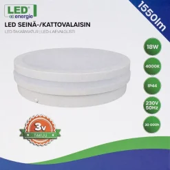 Kattovalaisin Led Energie IP44 1550lm 18W 4000K, valkoinen, pyöreä
