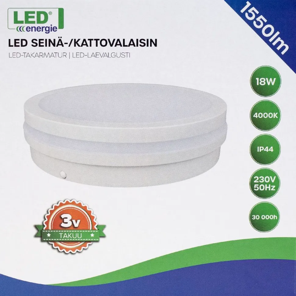 Kattovalaisin Led Energie IP44 1550lm 18W 4000K, valkoinen, pyöreä