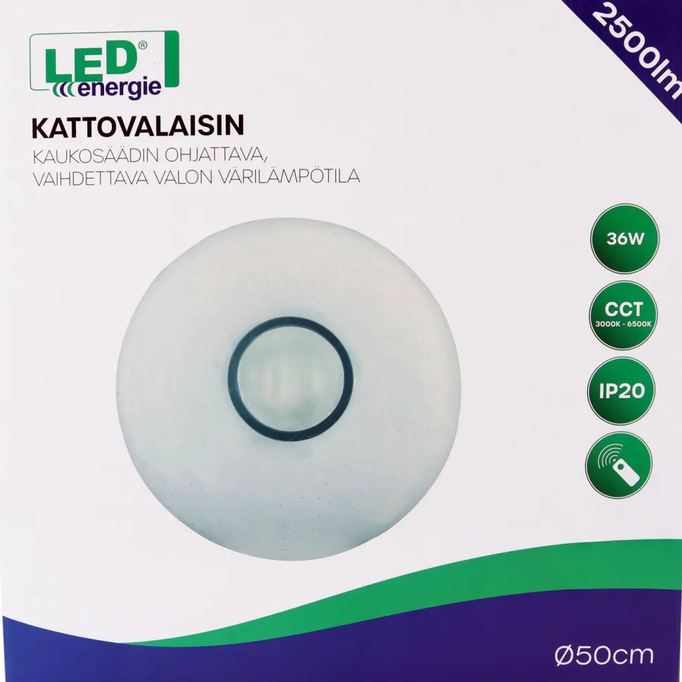 Kattovalaisin Led Energie, IP20, 36W, 2500lm, CCT, kaukosäädin, Ø500mm