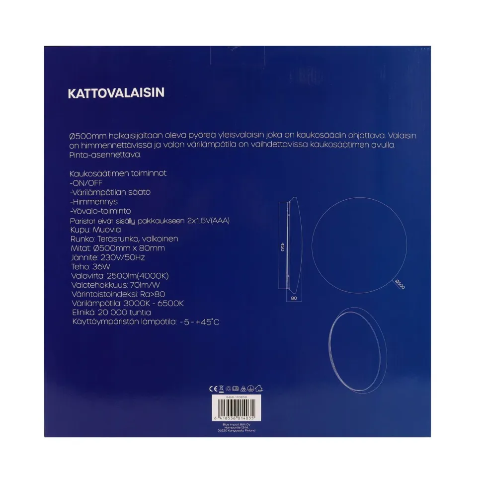 Kattovalaisin Led Energie, IP20, 36W, 2500lm, CCT, kaukosäädin, Ø500mm
