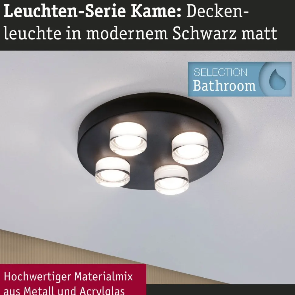 Kattovalaisin Paulmann Kame, Ø25cm, IP44, 3000K, 4x2000lm, 230V, 4x4.2W, signaalimusta