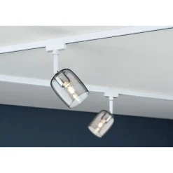 Kiskospotti Paulmann URail Blossom, G9, max. 10W, himmennettävä, 230V, signaalivalkoinen/savulasi