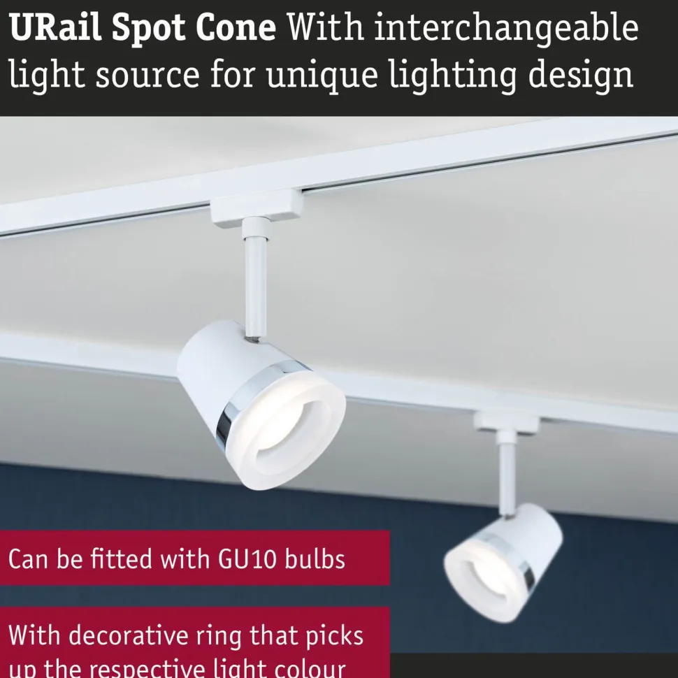 Kiskospotti Paulmann URail Cone GU10 max. 10W himmennettävä valkoinen