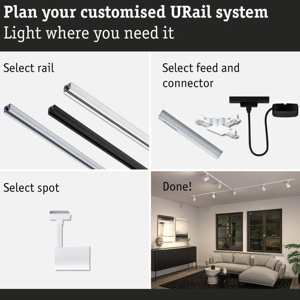 Kiskospotti Paulmann URail Luxe GU10 max. 10W himmennettävä mattamusta