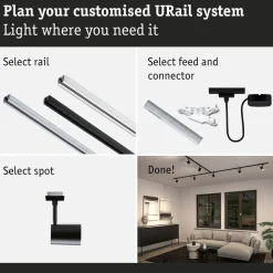 Kiskospotti Paulmann URail Luxe GU10 max. 10W himmennettävä mattamusta