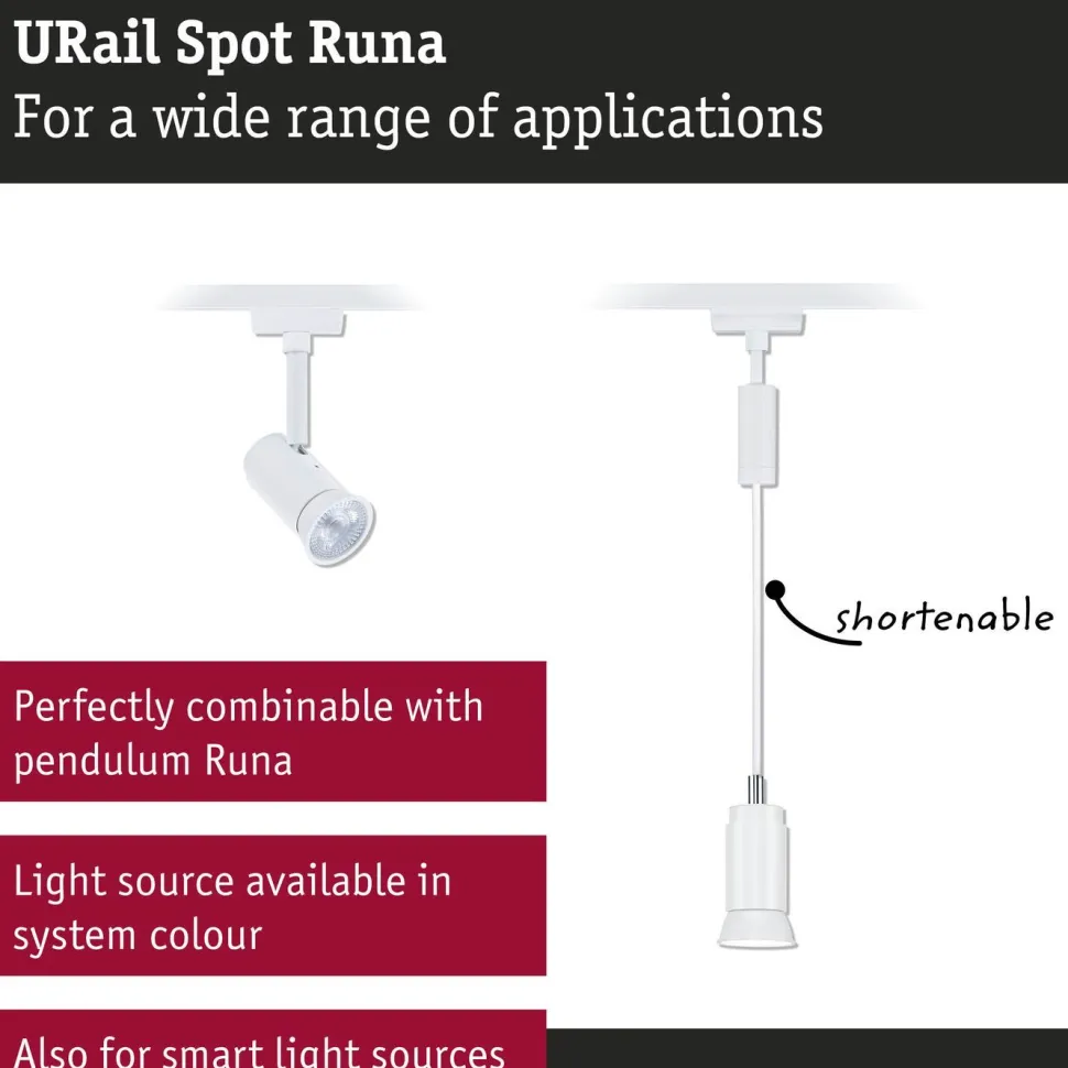Kiskospotti Paulmann URail Runa GU10 max. 10W himmennettävä mattakromi