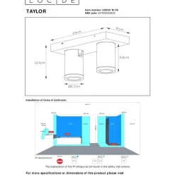 Kylpyhuoneen kattospottivalaisin Lucide Taylor, himmennettävä, 2xGU10 5W 2200K/3000K, IP44, musta