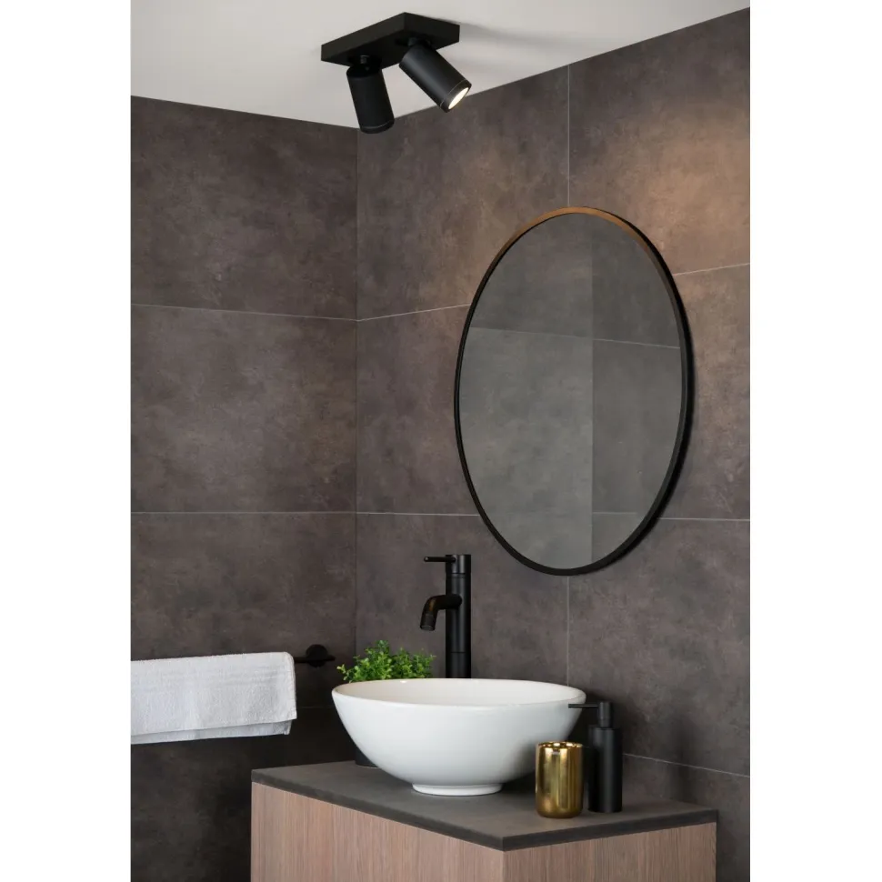 Kylpyhuoneen kattospottivalaisin Lucide Taylor, himmennettävä, 2xGU10 5W 2200K/3000K, IP44, musta