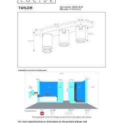 Kylpyhuoneen kattospottivalaisin Lucide Taylor, himmennettävä, 3xGU10 5W 2200K/3000K, IP44, valkoinen