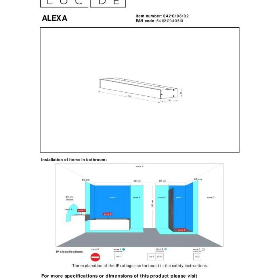 Kylpyhuoneen LED-seinävalaisin Lucide Alexa 60cm, 3000K, musta